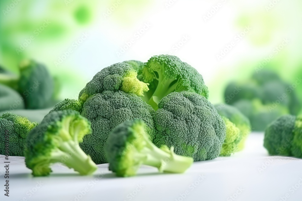 Fresh green broccoli on a light background. Shallow depth of field. Fresh green broccoli on a light background. Shallow depth of field.