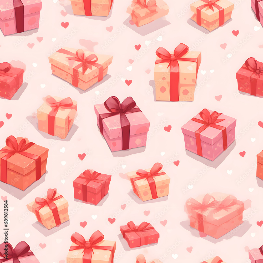 Valentine's Day with red and pink gift boxes seamless pattern background. Valentine's Day with red and pink gift boxes seamless pattern background.