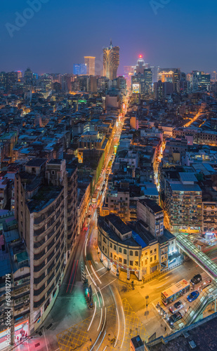 Aerial view of Macau skyline at night, China. photo