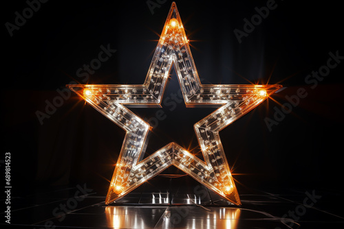 The star glows with light bulbs on a dark background photo