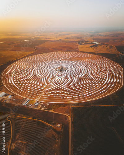 Aerial view of Gemasolar Thermasolar Plant, a solar plant in Andalusia, Spain. photo