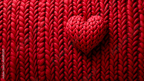 red heart emoji, knitted ball of red wool, woven wool pattern, red wool sweater. concept of love, valentine's day, affection, wedding day. AI generate