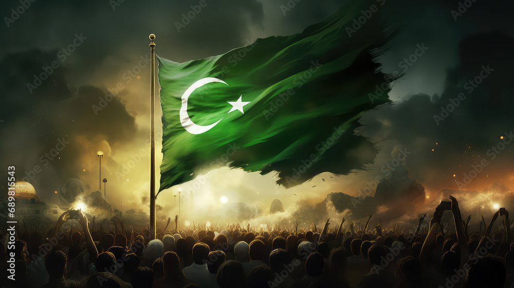 Pakistan day Pakistani flag waving on the wind - obrazy, fototapety, plakaty 