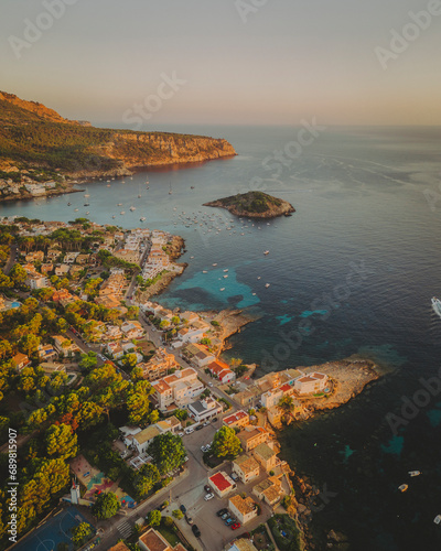Aerial view of the island Pantaleu and the village Sant Elm, Mallorca, Isla Baleares, Spain. photo