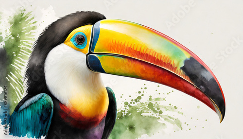 Toucan bird in waterpaint style on white background photo