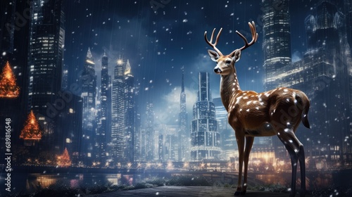 captivating image of a Christmas deer adorned with lights against a black background, symbolizing the festive spirit.