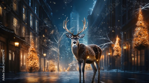 captivating image of a Christmas deer adorned with lights against a black background, symbolizing the festive spirit.