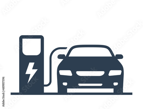 Electric Car and Charging Station Vector Icon
