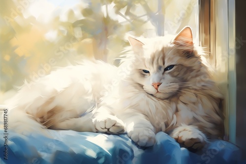 kitty cat kitten laying down bed gorgeous sunlight study snowy portrait view sun drenched majesty goliath