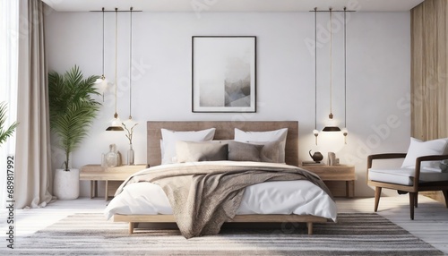 Scandinavian style interior design of modern bedroom. © Martin