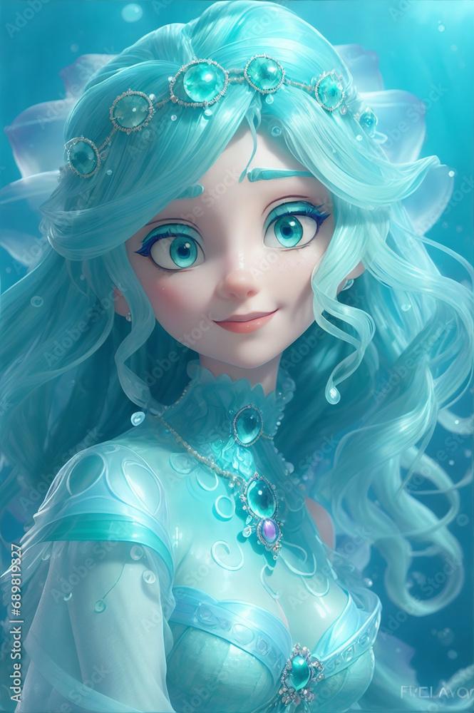 Frozen Enchantment: Portrait of a Princess from the Icy Realm, Where Frosty Majesty Meets Elegance in a World of Glittering Snowflakes and Icy Splendor, generative ai