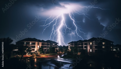 Lightning Striking a City at Night