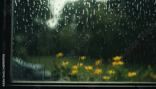 A Window Covered in Rain Drops