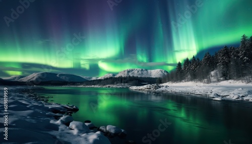 A Majestic Aurora Borealis Reflecting on a Snowy Lake