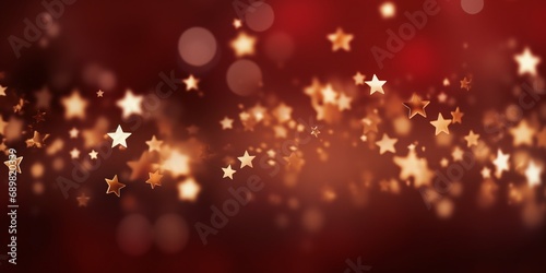 golden xmas stars on red background for merry christmas or season greetings message,bright decoration.Elegant holiday season social post digital card. Copy type space for text or logo.