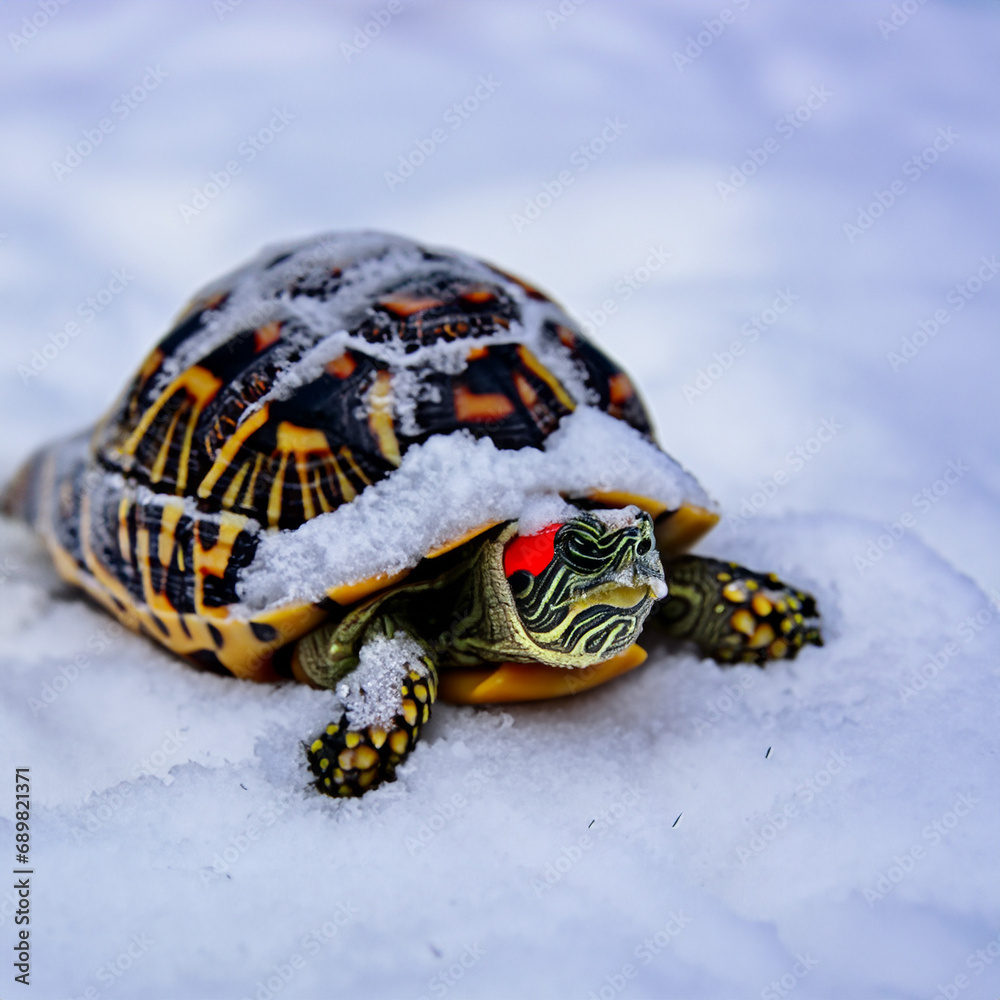 Obraz premium Tortoise covered in snow
