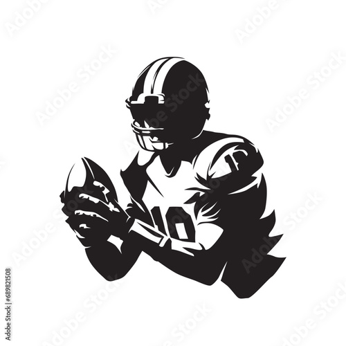 Football player logo, isolated vector silhouette. American football athlete, abstract ink drawing