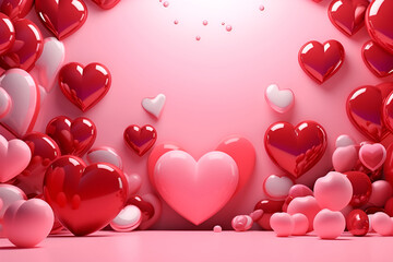 Pink podium background for product, Symbols of love for women's holiday, Valentine's Day, 3D rendering.