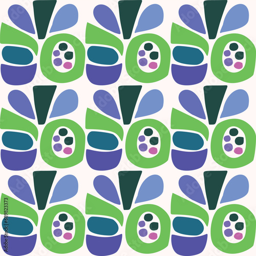 Colorful blob leaf for flat scandi style seamless vector kids pattern. Fun whimsical nature for boy baby wallpaper. Scandi block print bold funny print.