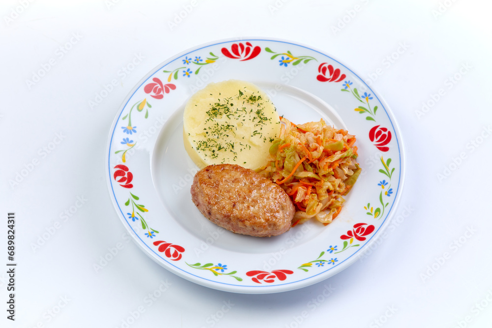 cutlet with mashed potato and salad cutlet with mashed potato and salad