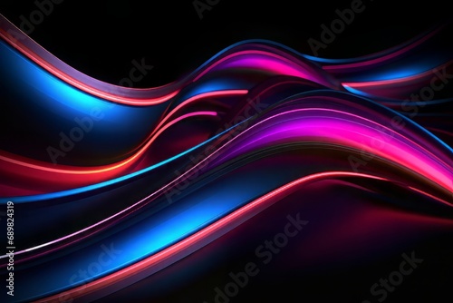 Abstract flowing neon waves on a black background