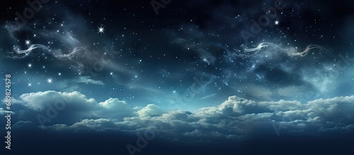 Beautiful blue night starry sky Deep space with clouds and stars. Copyspace image. Square banner. Header for website template