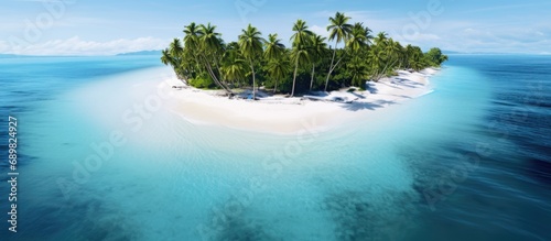Aerial top view on sand beach Tropical beach with white sand turquoise sea palm trees under sunlight Drone view luxury travel destination scenic vacation landscape Amazing nature paradise islan