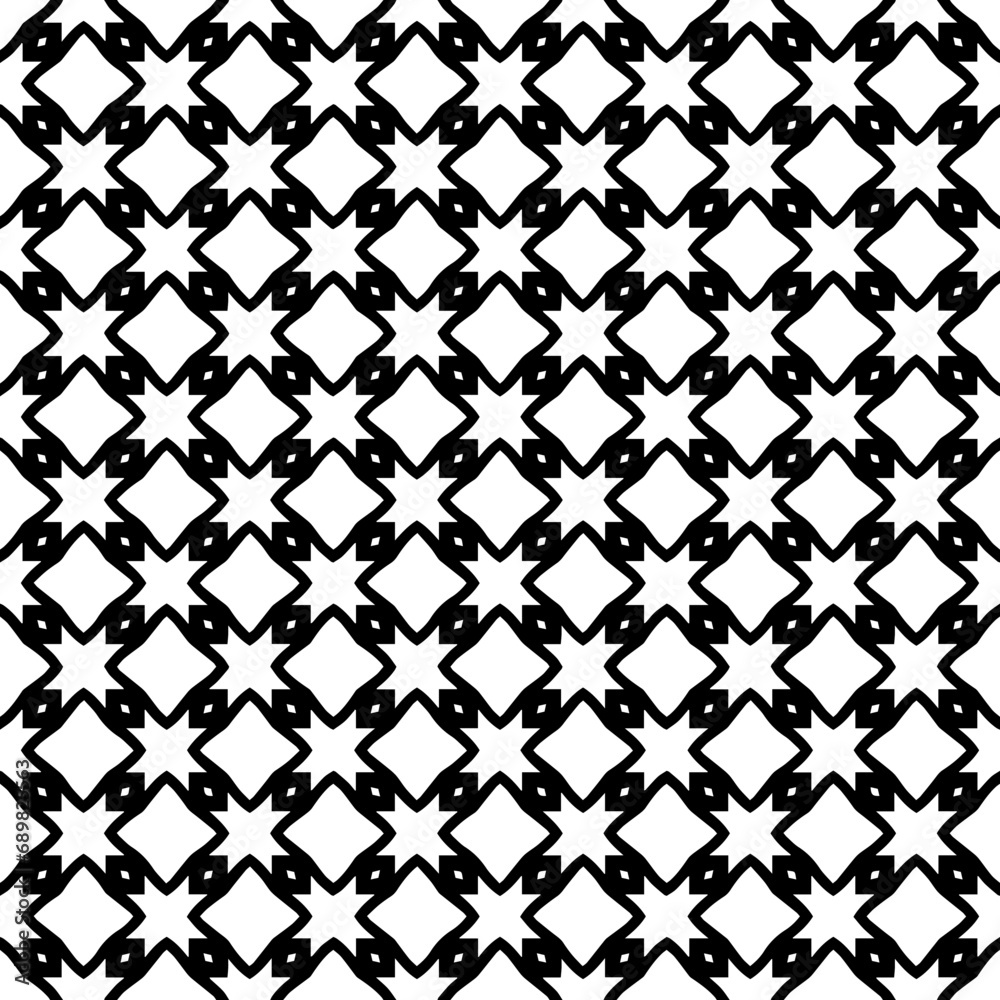 Black and white seamless abstract pattern. Background and backdrop. Grayscale ornamental design. Mosaic ornaments. Vector graphic illustration. EPS10.