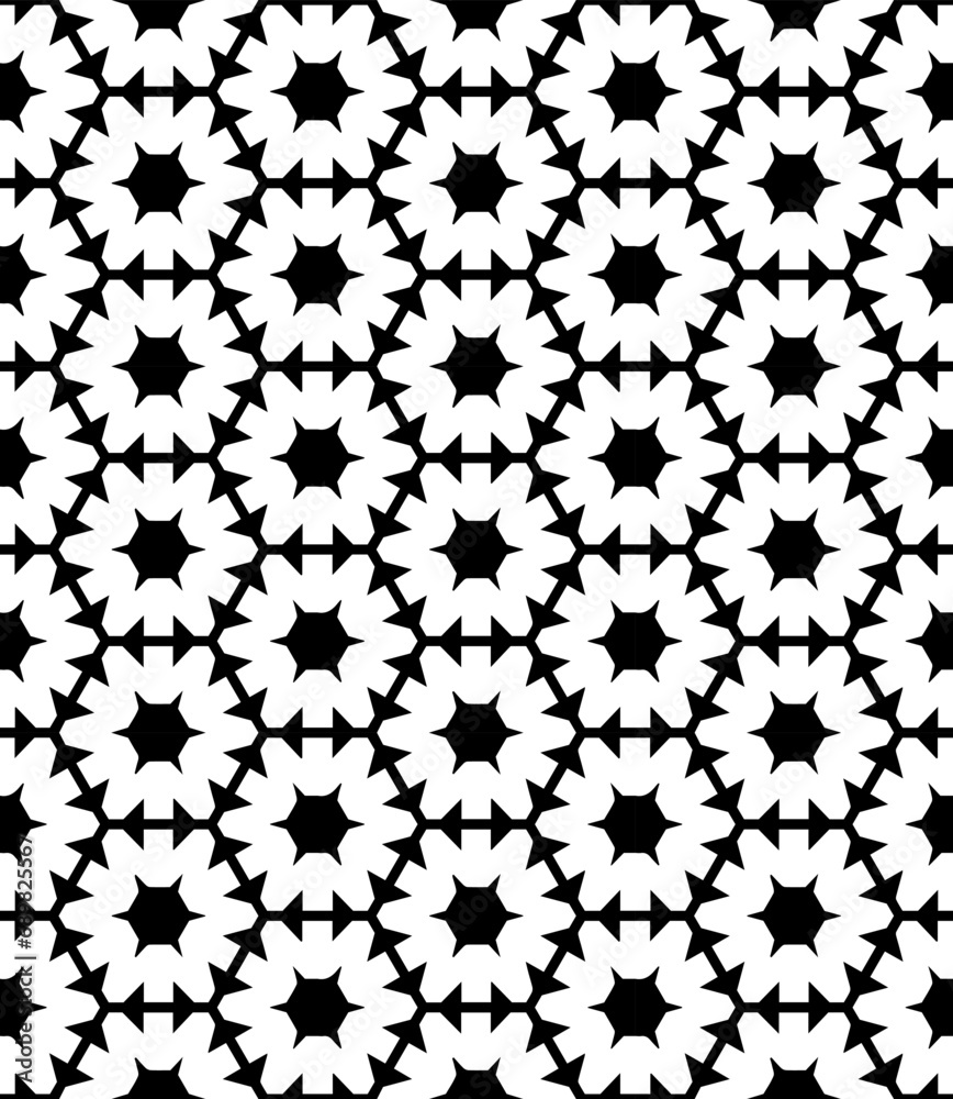 Black and white seamless abstract pattern. Background and backdrop. Grayscale ornamental design. Mosaic ornaments. Vector graphic illustration. EPS10. Black and white seamless abstract pattern. Background and backdrop. Grayscale ornamental design. Mosaic ornaments. Vector graphic illustration. EPS10.