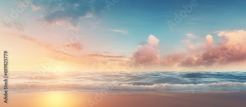 Closeup sea sand waves Panoramic beach landscape Inspire tropical beach seascape horizon Orange and golden sunset sky calmness tranquil relaxing sunlight summer peace Meditation inspire vacatio photo