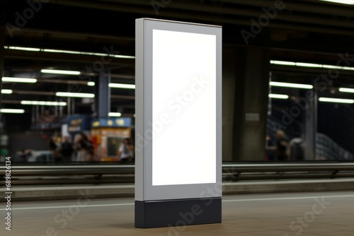Vertical billboard near the road in the city. City Light Poster Mock Up. Easy place your poster design on this white background.