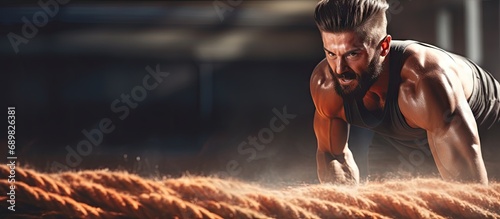 Battle rope exercises Man d...