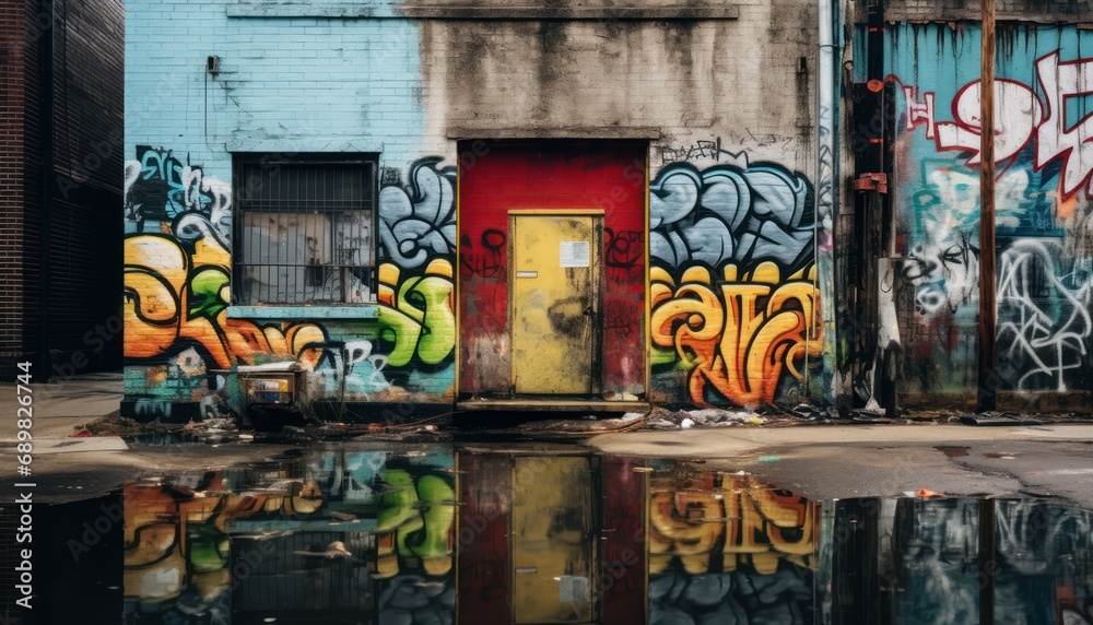 A Colorful Urban Building Adorned with Graffiti