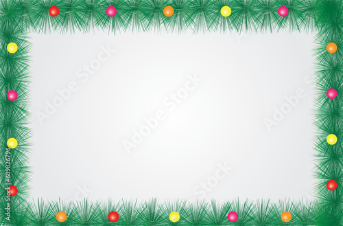 simple and funny christmas background and frame with fir branches and balls