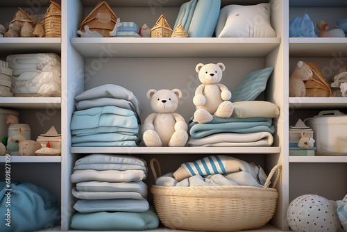 neatly folded things in the closet at home. storage system photo