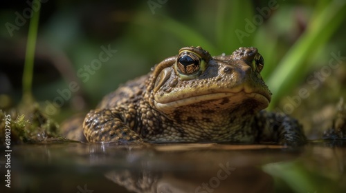 Common toad (Rana temporaria) sitting in water.