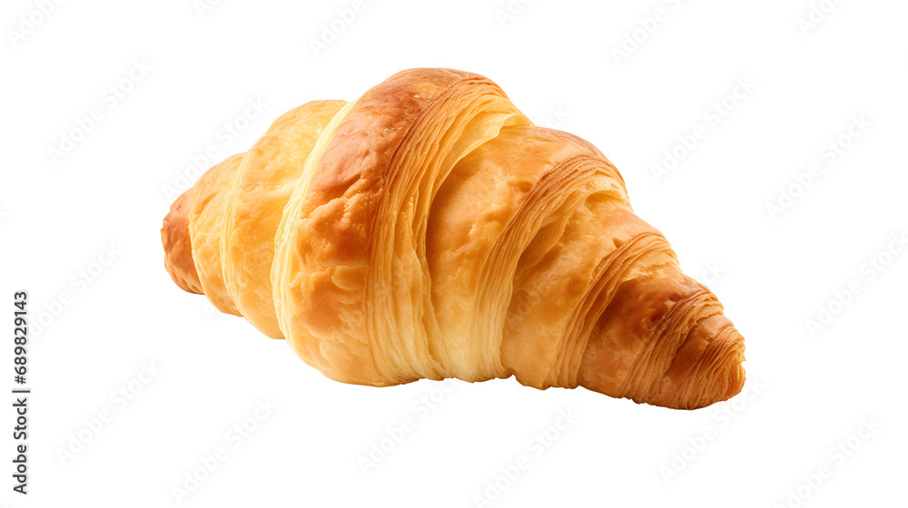 Close up photo of fresh, crispy and tasty croissant without background. Transparent PNG inside


