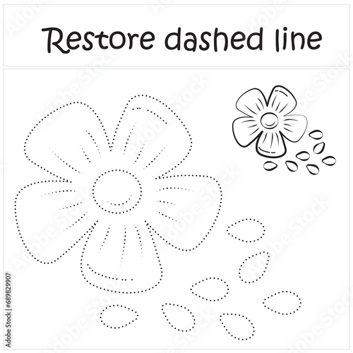 flaxseed. Repair the dotted line. Handwriting practice. Educational game for toddlers and preschoolers. Cartoon style. Isolated vector illustration, eps