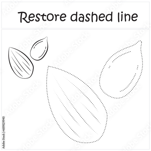 sunflower seeds. Repair the dotted line. Handwriting practice. Educational game for toddlers and preschoolers. Cartoon style. Isolated vector illustration, eps