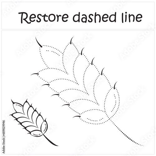 wheat. Repair the dotted line. Handwriting practice. Educational game for toddlers and preschoolers. Cartoon style. Isolated vector illustration, eps