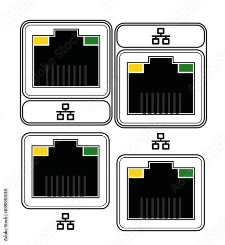 Ethernet port icon, rj45 network socket, 8p8c network socket.