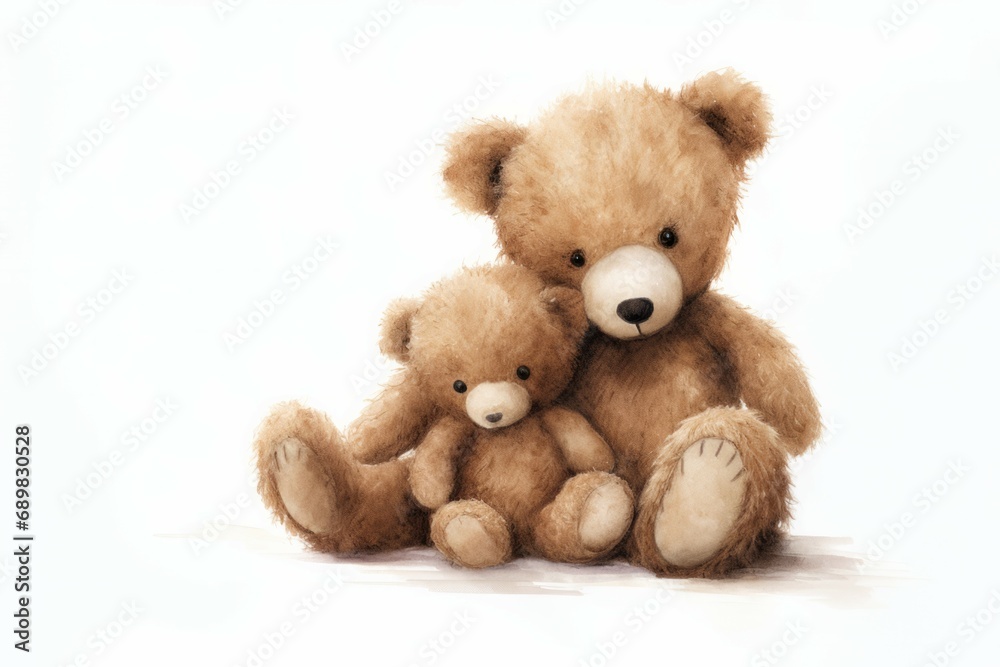 cute bear doll hug little bear on white background