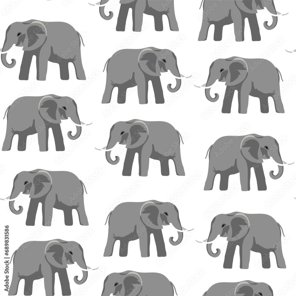 seamless pattern with Indian elephant in vector. wild animal in flat style. For background, wallpaper, textile, print, wrapping. Series of animal images in flat style