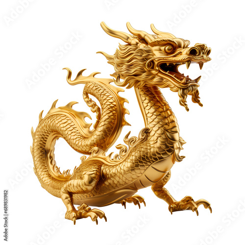 Golden dragon, Chinese lucky symbol, on transparent background PNG