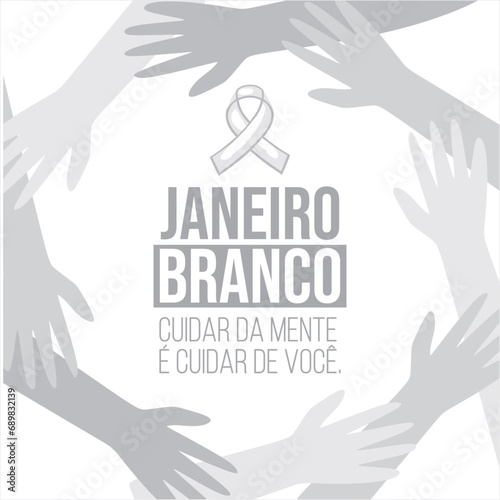 Banner in portuguese for composition White January Mental prevention brazil - Campanha Janeiro Branco