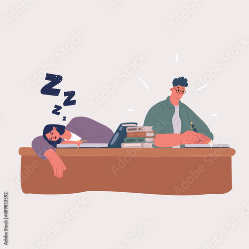 Vector illustration of focused students diligently taking notes during a classroom lecture, diverse and engaged learning environment.