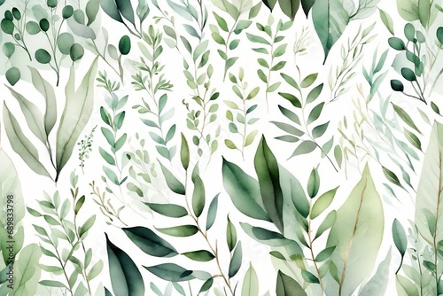 Watercolor seamless border - illustration with green gold leaves and branches illustration  design  plant  wallpaper