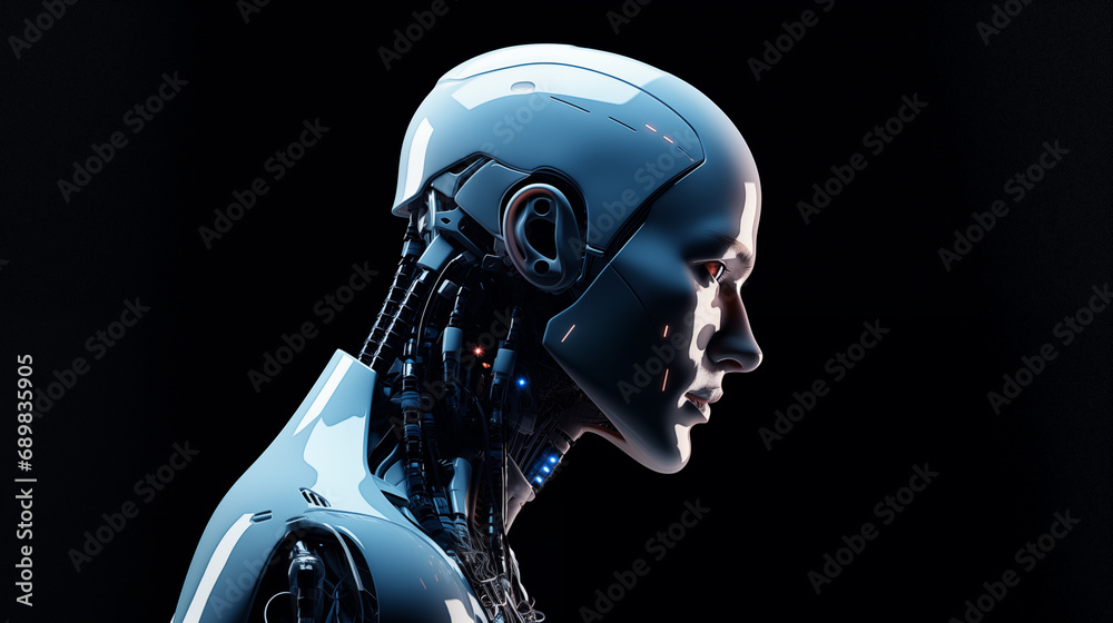 white android head profile on a dark background symbolizing artificial intelligence and the progress of technology white android head profile on a dark background symbolizing artificial intelligence and the progress of technology