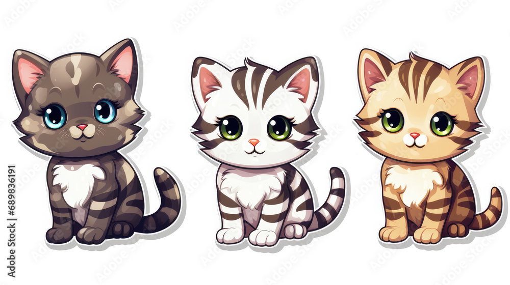 Cat portrait stickers with a selection of adorable cat breeds on a clean background. Cat portrait stickers with a selection of adorable cat breeds on a clean background.