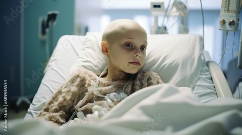Little boy with cancer receiving chemotherapy treatment